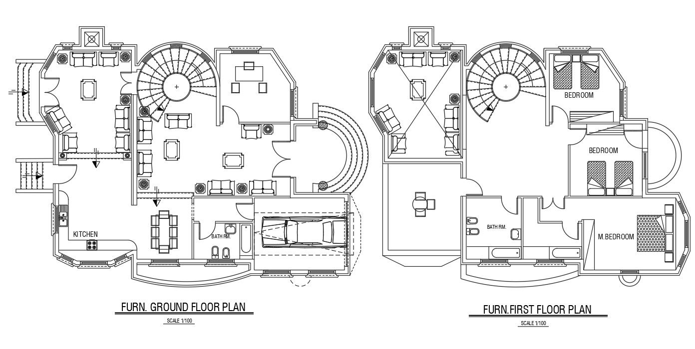 Fully Furnished Architectural Huge Bungalow Layout Plan DWG