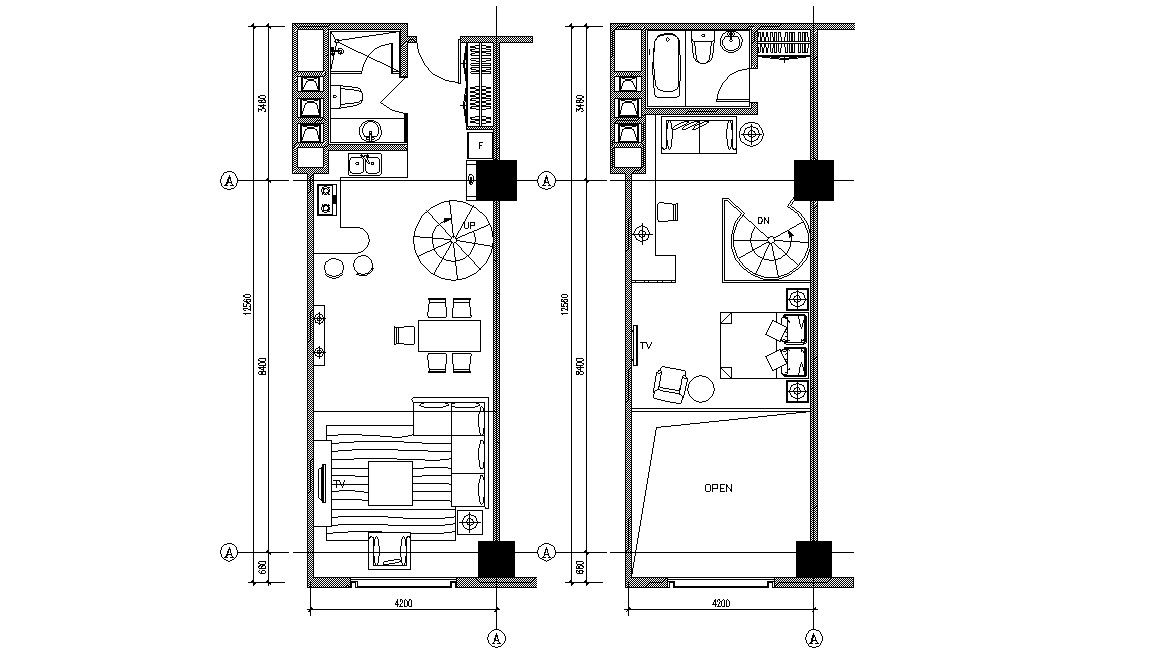 Fully Furnished Duplex Apartment Plan AutoCAD File