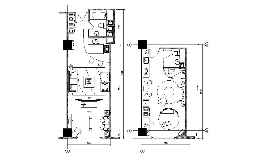 Fully Furnished Studio Apartment Plan AutoCAD File