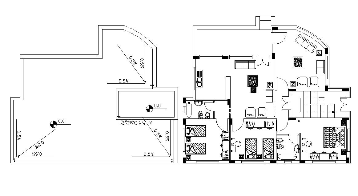 Fully Furnished Bungalow Layout Plan With Terrace Floor