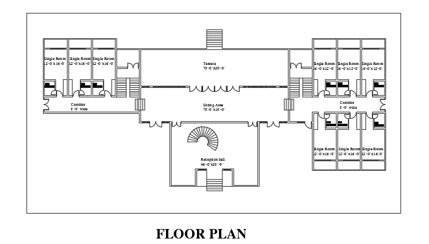 Function hall ground floor plan 2d AutoCAD drawing is given in this file