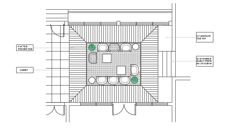 Function hall sitting area plan is given in this AutoCAD file