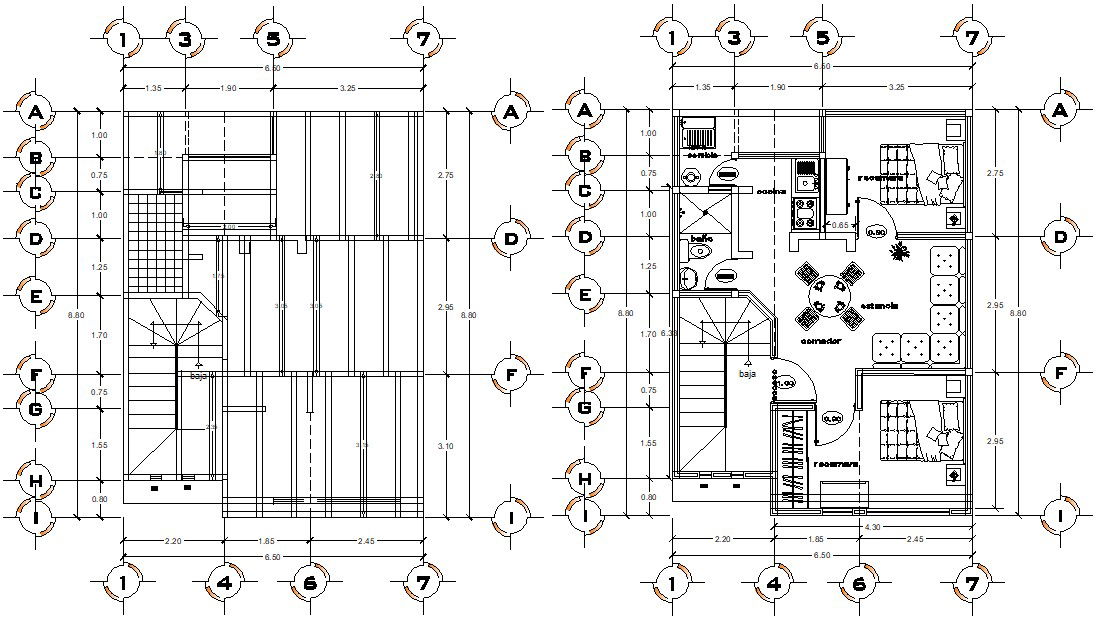 Furnished House Beam plan Architecture CAD drawing