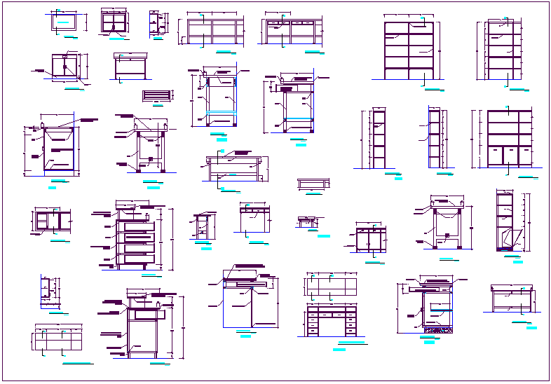 Furniture Design of different type with dimensions, sectional view dwg file