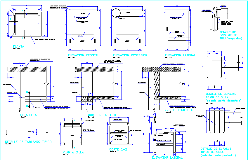 Educational Furniture Section and Joint CAD Detail View