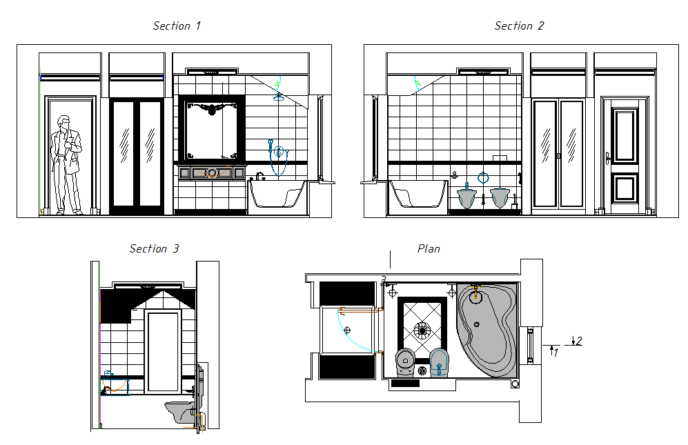 Furniture detailing of a bathroom dwg file