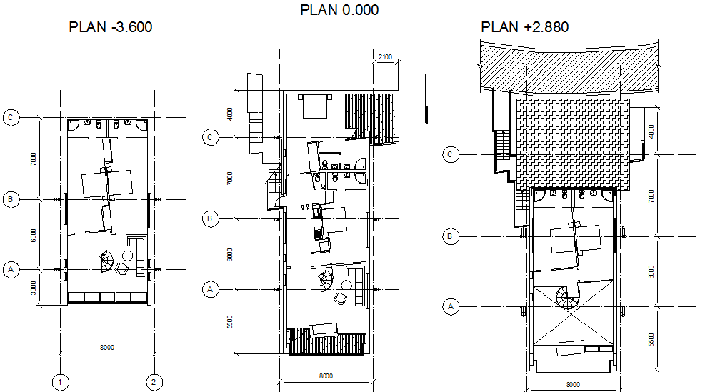 Furniture detailing of a bungalow dwg file