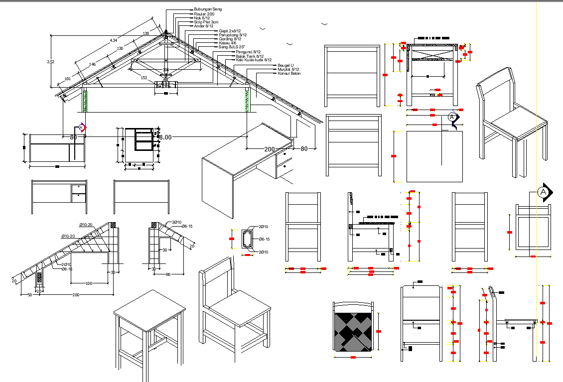 Furniture elevation detail and roof elevation detail dwg file