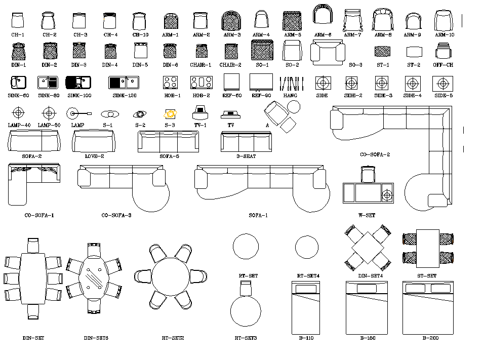 Furniture equipment plan detail dwg file.