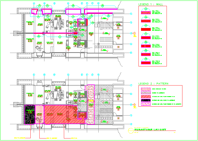 Furniture layout design with building plan dwg file