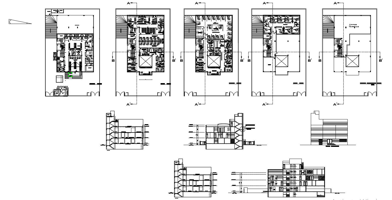Furniture layout of Commercial Office Building Plans Free CAD File