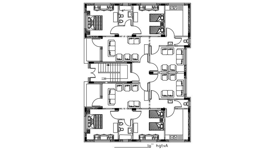 Furniture Layout Of 14x18 Meter 2 BHK House CAD File