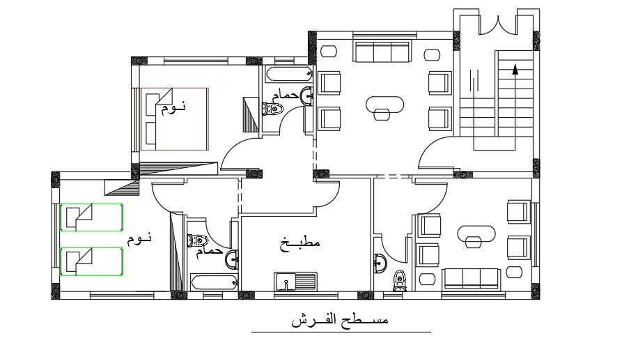 Furniture Layout Of 15x10 Meter 3 BHK House CAD File