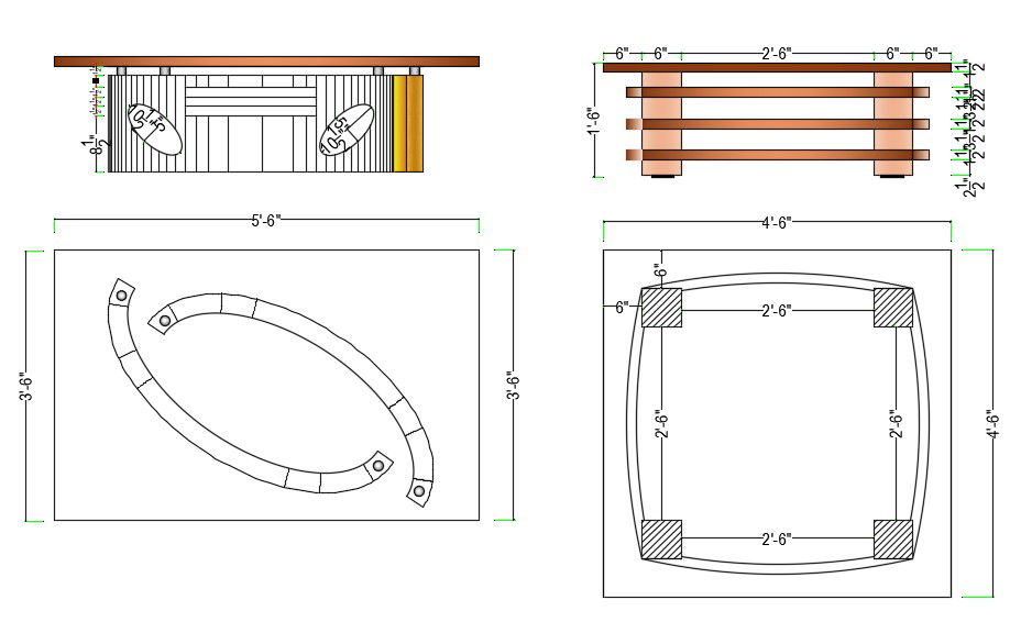 Furniture Table Plan and Elevation DWG File Free Download