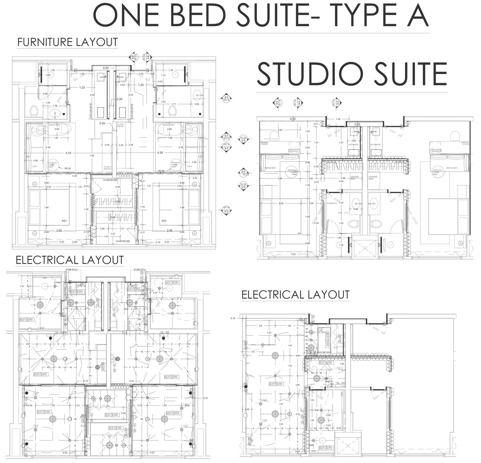 Furniture layout, Electrical layout for residential building DWG AutoCAD file