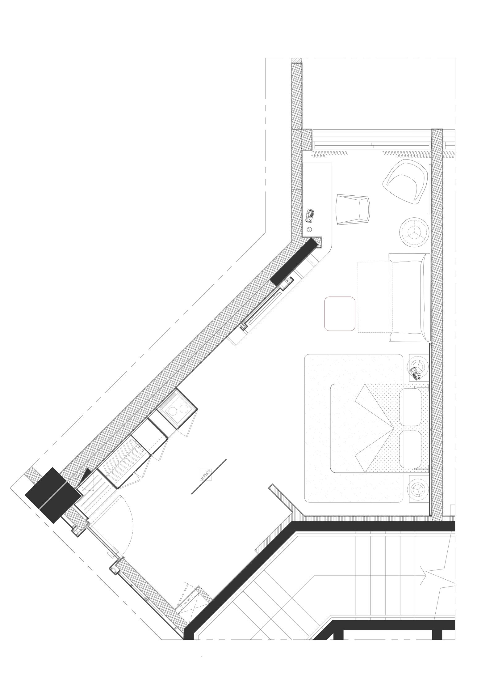 Furniture layout for resort suite room design dwg autocad drawing .
