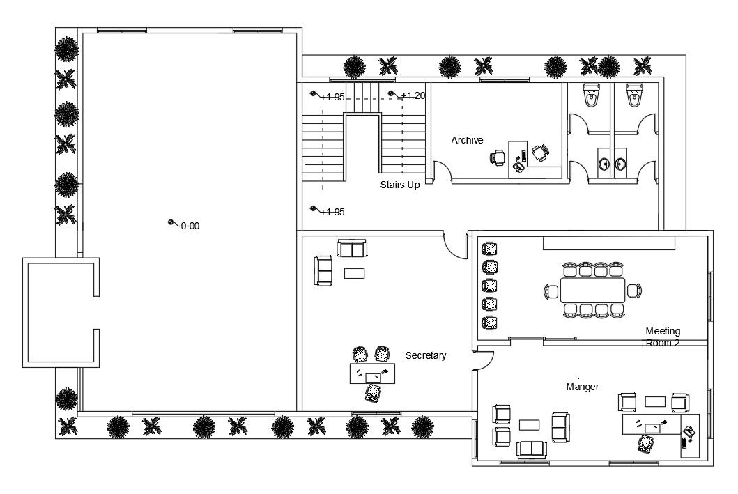 Furniture’s detail of 48x32m ground floor bank plan is given in this Autocad drawing file. Download now.