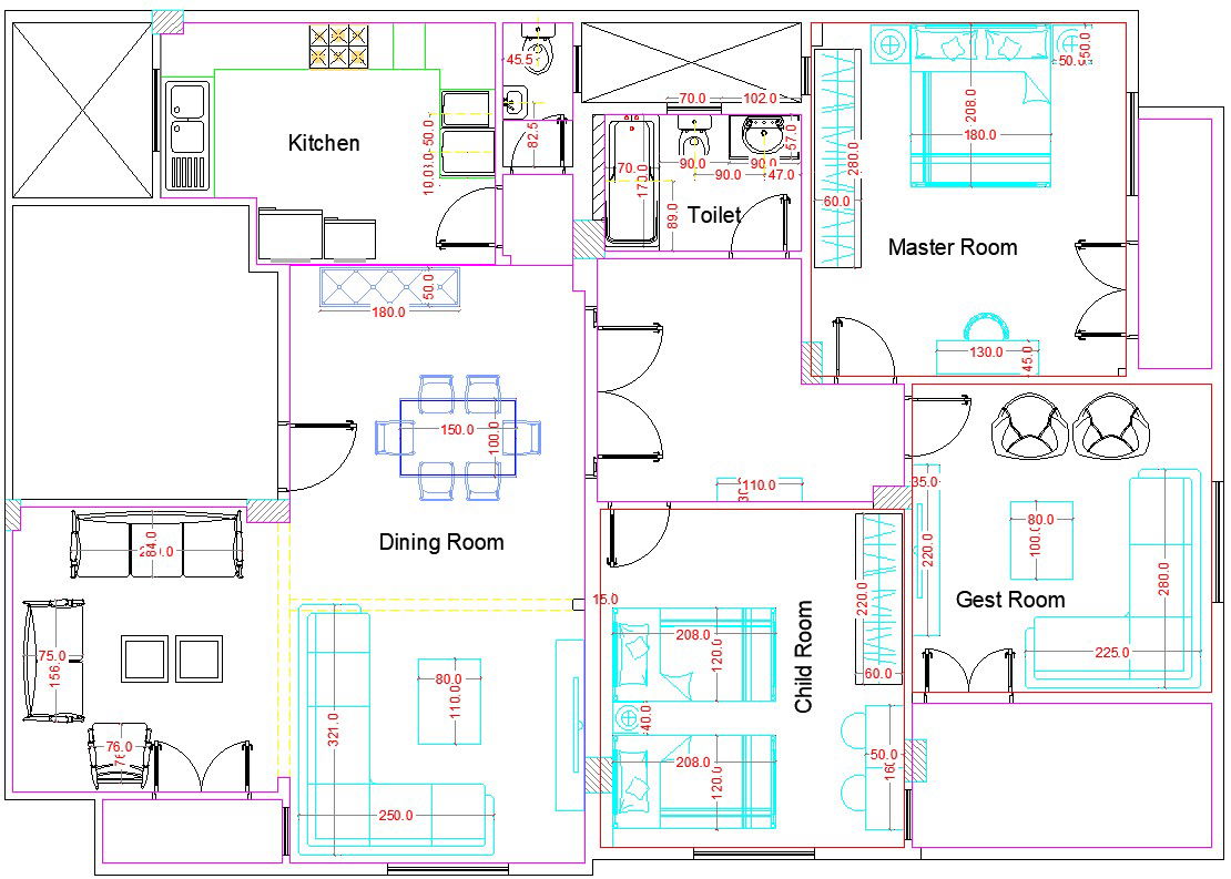 15x10m House Plan with Full Furniture Layout DWG file