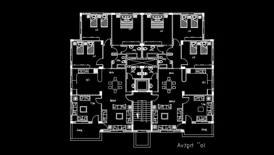 Furniture Layout of 18x18m House Plan AutoCAD Drawing