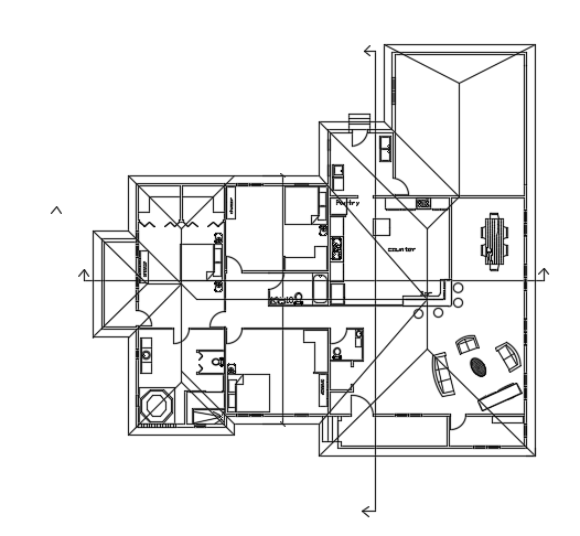 80x75 Residential House Floor Plan CAD Furniture Layout