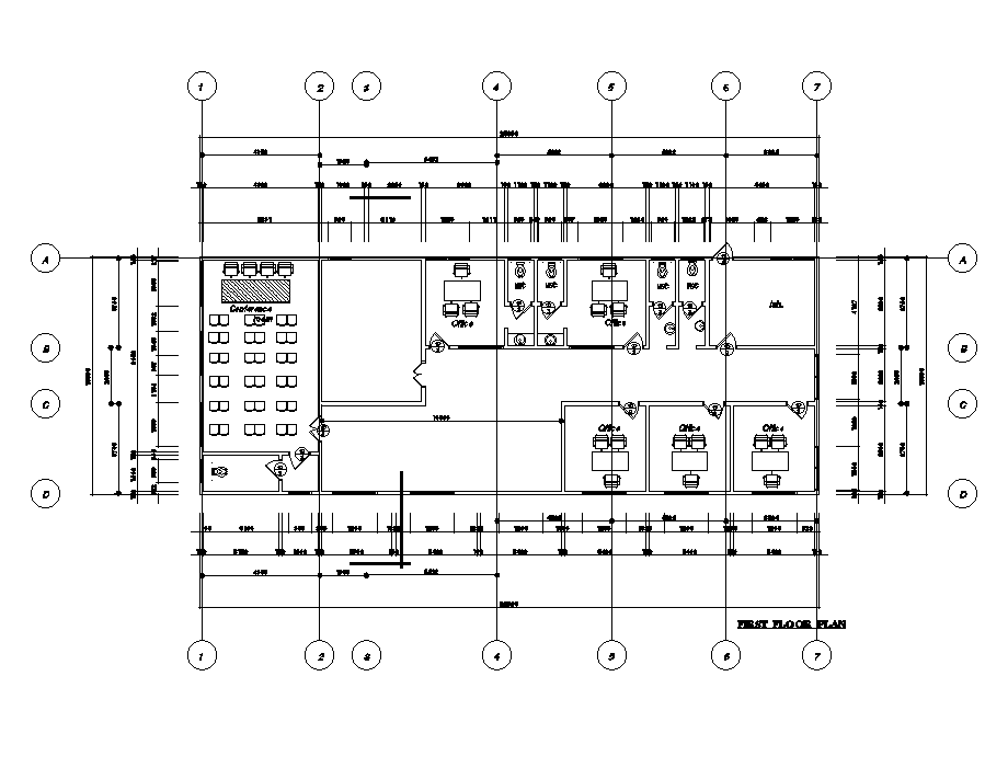 First Floor Furniture Layout of 26x12m Office Plan AutoCAD File