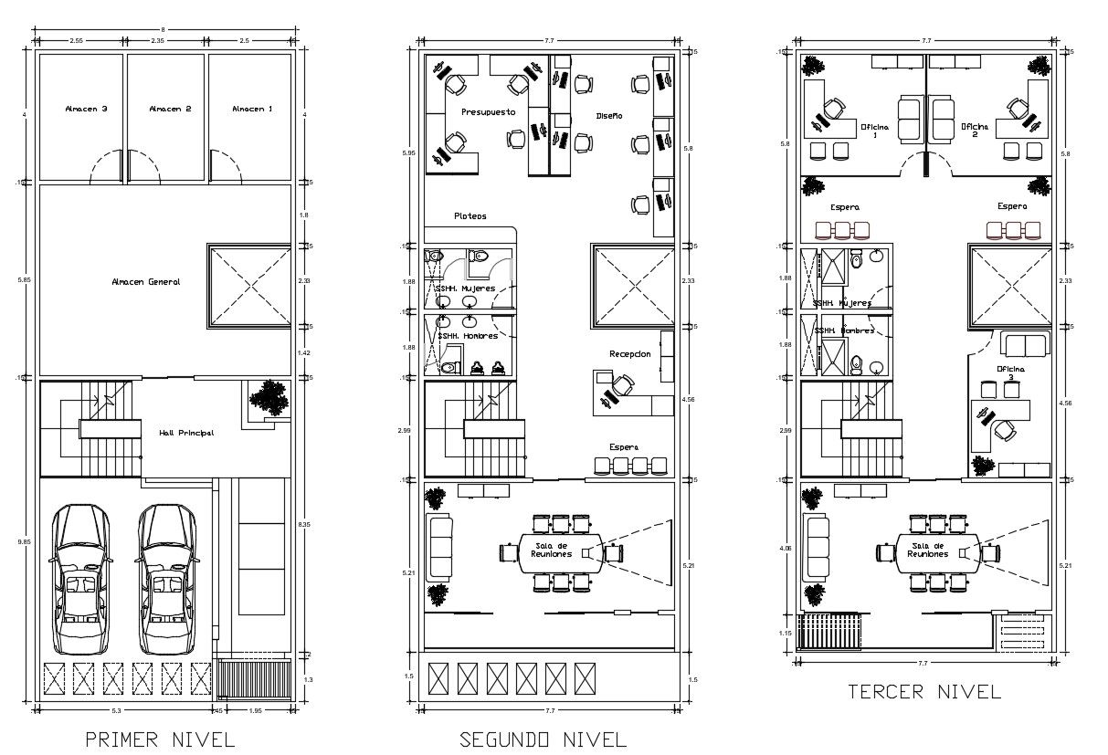 G+2 Office Building Furniture Layout CAD Drawing