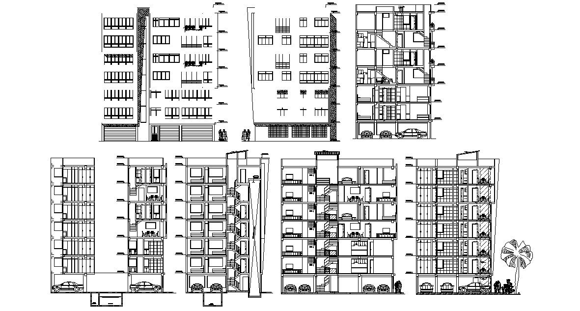 G+6 Residential Apartment Elevation and Section CAD drawing
