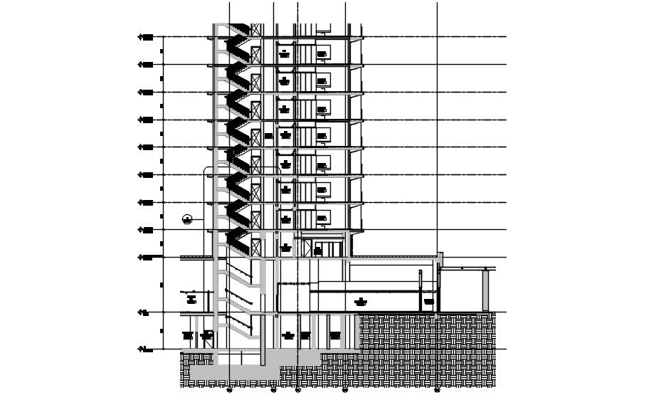 G +12 Hotel building Detailed Typical section plan is given in this AutoCAD Drawing File.Download the AutoCAD DWG file now.
