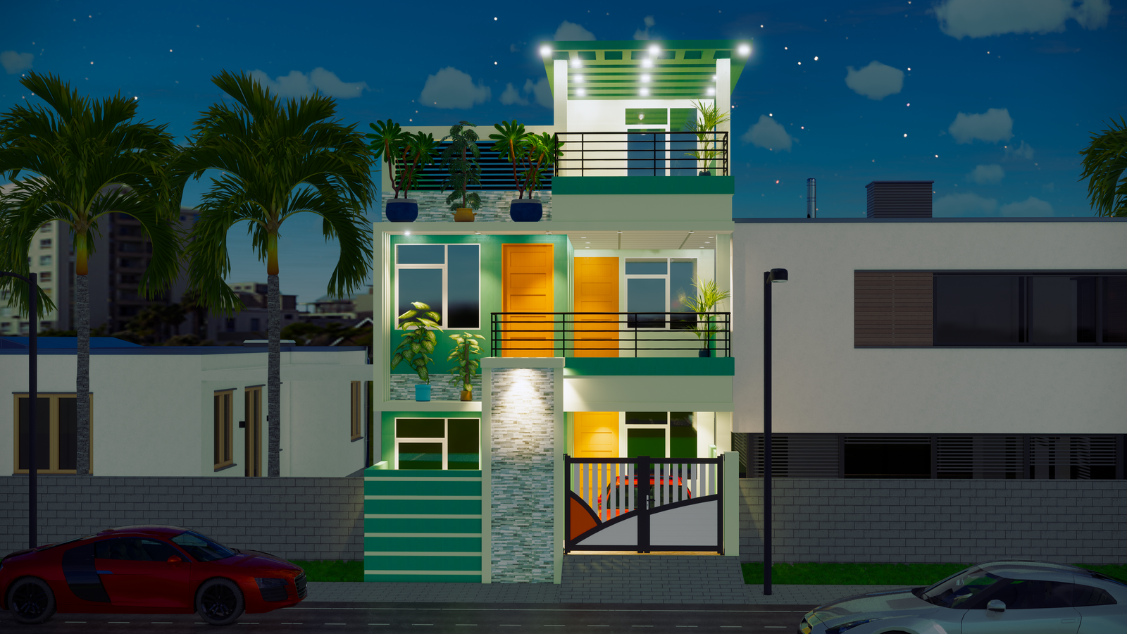 G+1 3d home elevation design Revit drawing file. Download this drawing Revit file on cadbull.com.