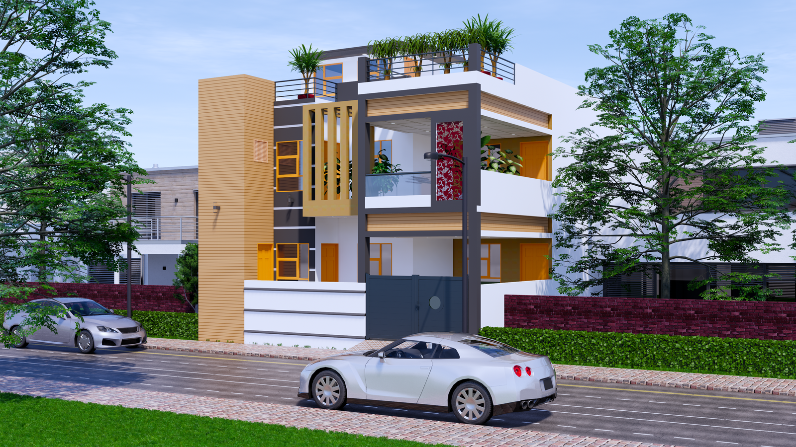G+1 3d home elevation design Revit drawing file is available here.Download now.