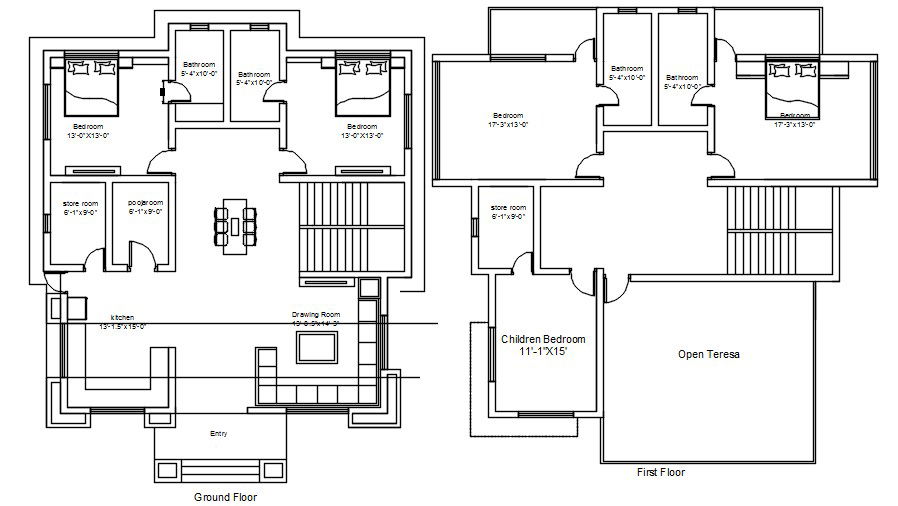 G+1 5bhk House plan layout is given in this AutoCAD Drawing. Download the AutoCAD Drawing file.