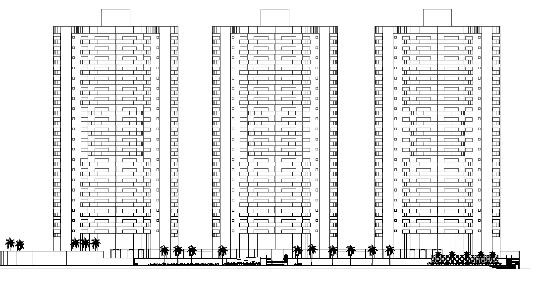 G+19 apartment building elevation is given in this Autocad drawing file. Download now.