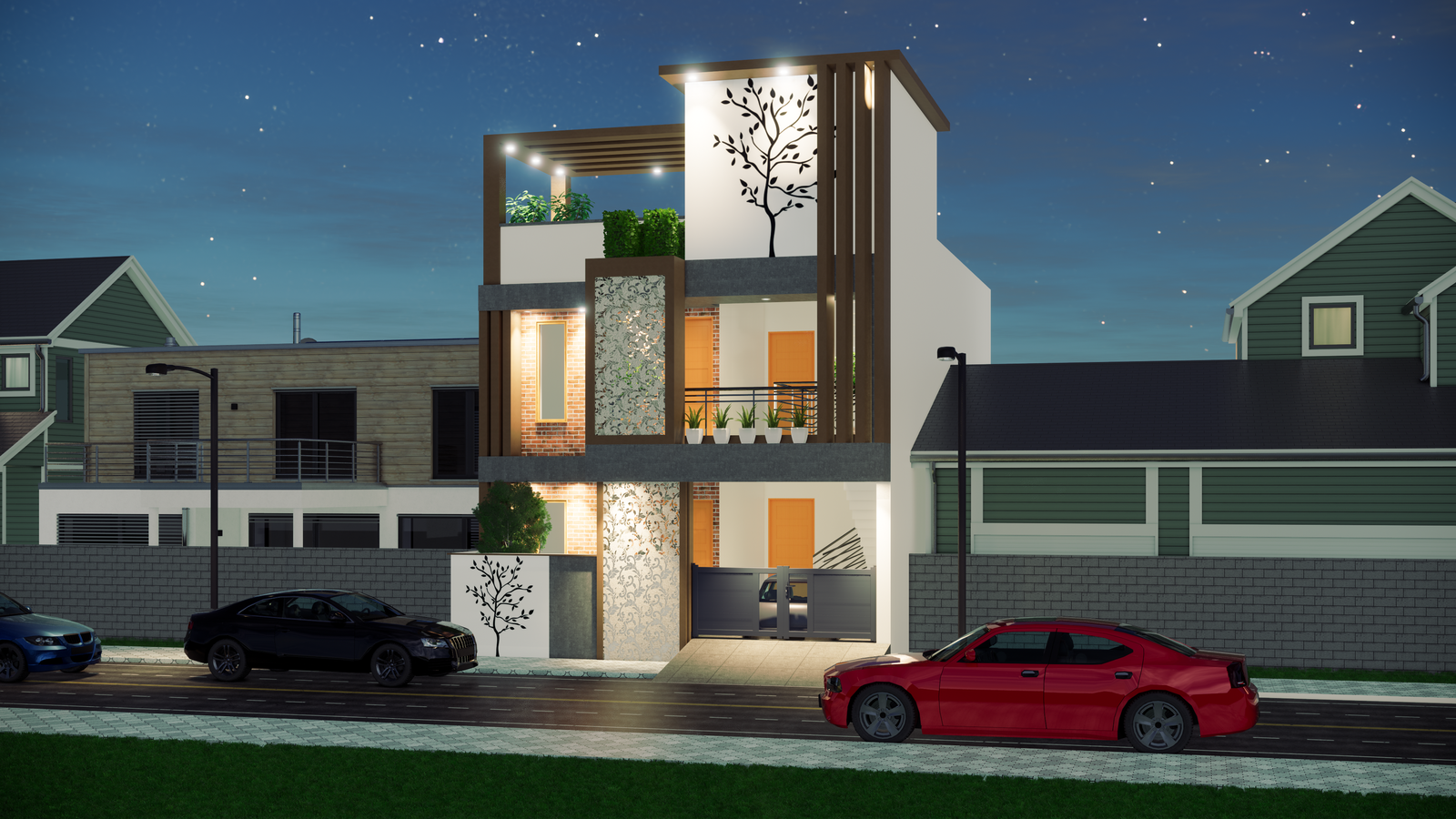 G1 Modern Home Elevation Design Revit File CAD BIM Architectural Plan