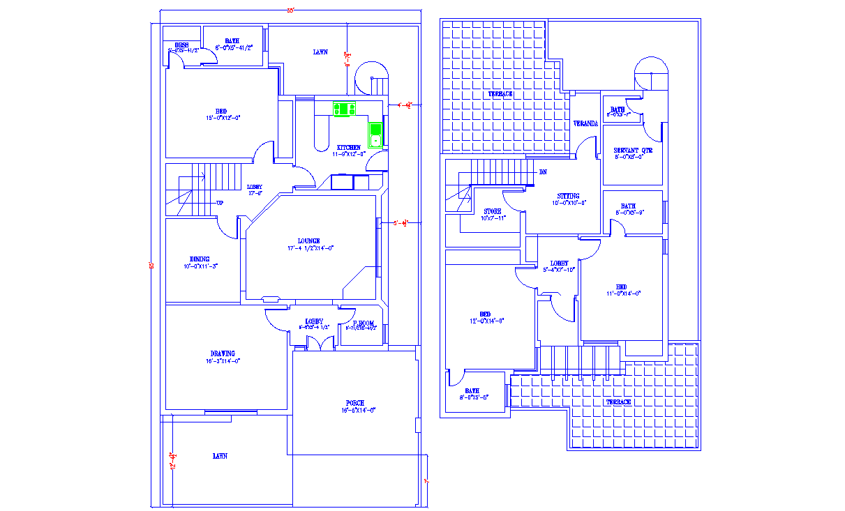 G plus 1 Duplex house floor plan DWG file. Download Autocad file.