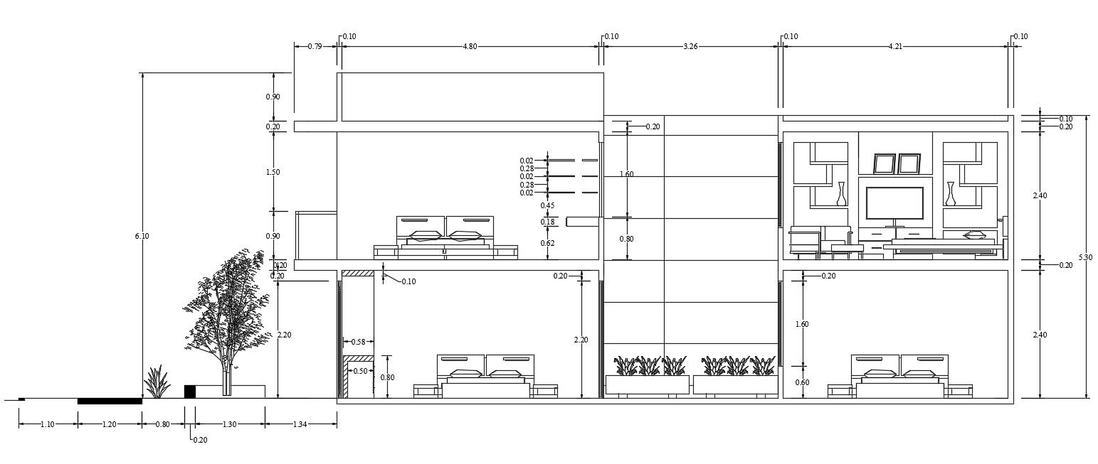 G+1 House Building Section drawing Download DWG File