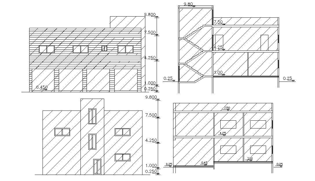 G+1 House Elevation and Sectional CAD File