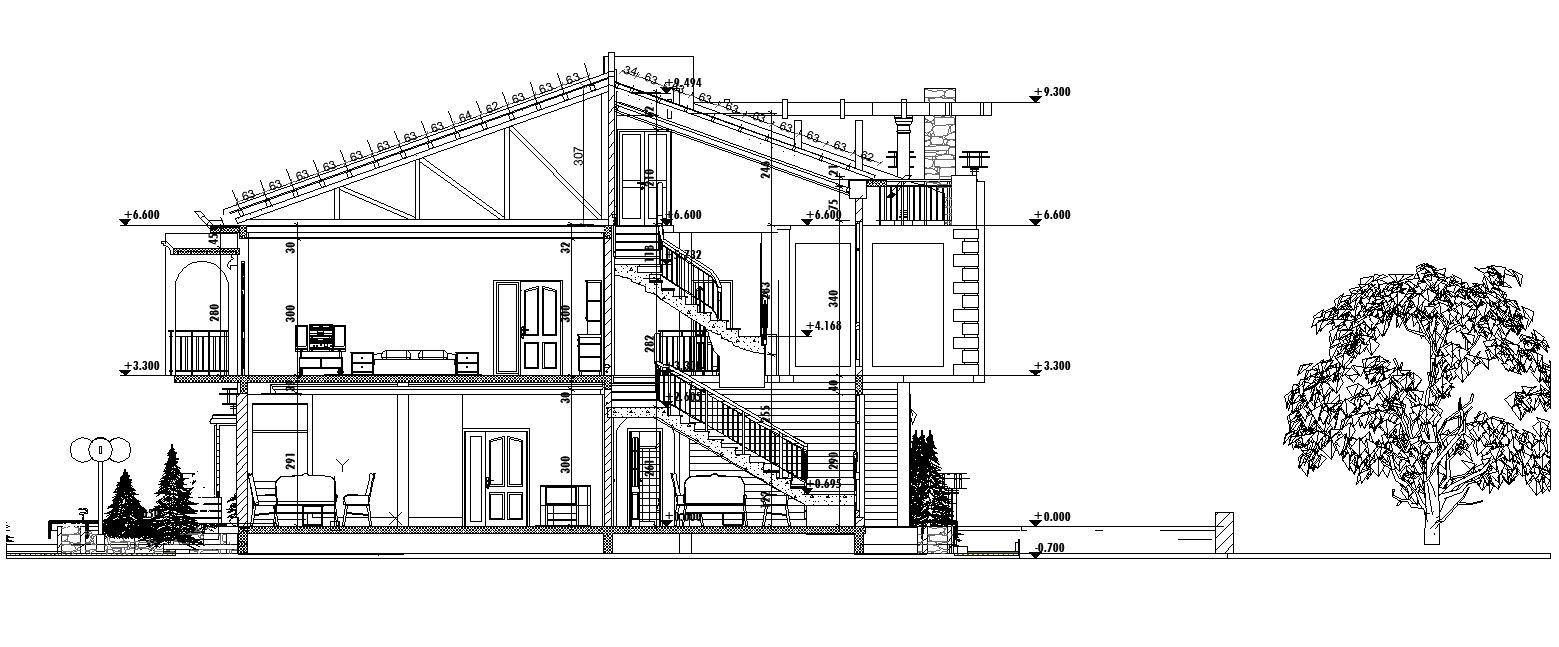 G+1 Residential building section design AutoCAD DWG Drawing file with outer staircase ,Download the AutoCAD DWG file.