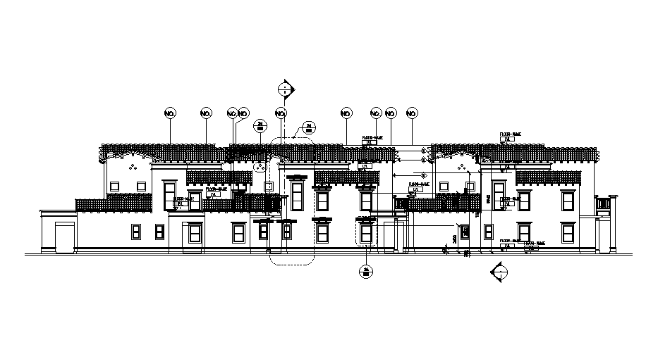 G+1 apartment building elevation is given in this drawing model.Download now.