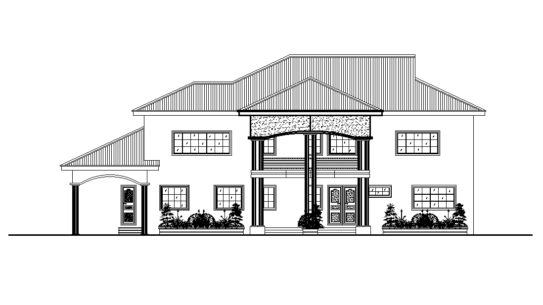 G+1 front house plan elevation is given in this Autocad drawing file. Download now.