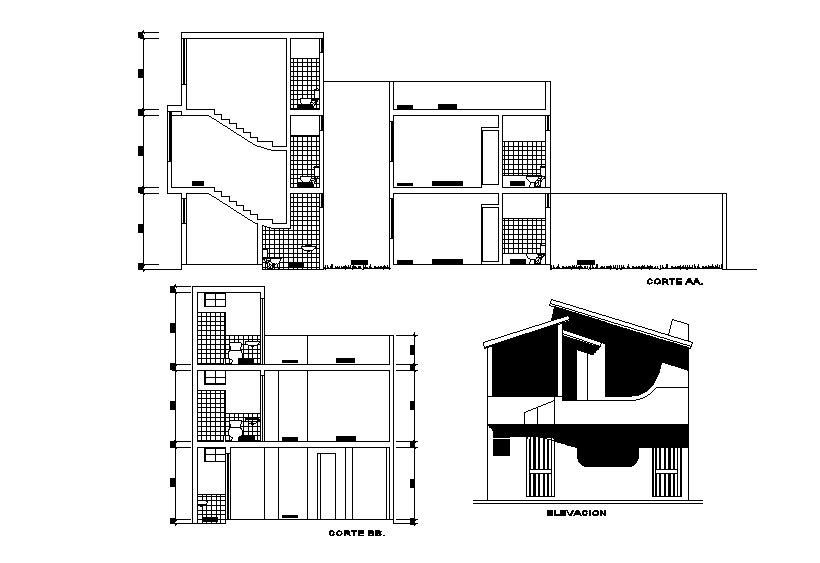 G+1 house building section view has been given in this Autocad drawing file.  Download now.