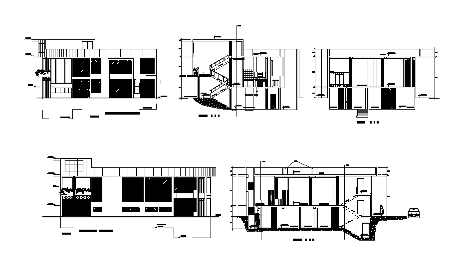 G+1 house building section view has been given in this Autocad file. Download now.