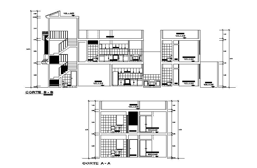 G+1 house section view is given in this Autocad drawing file. Download the Autocad drawing file.