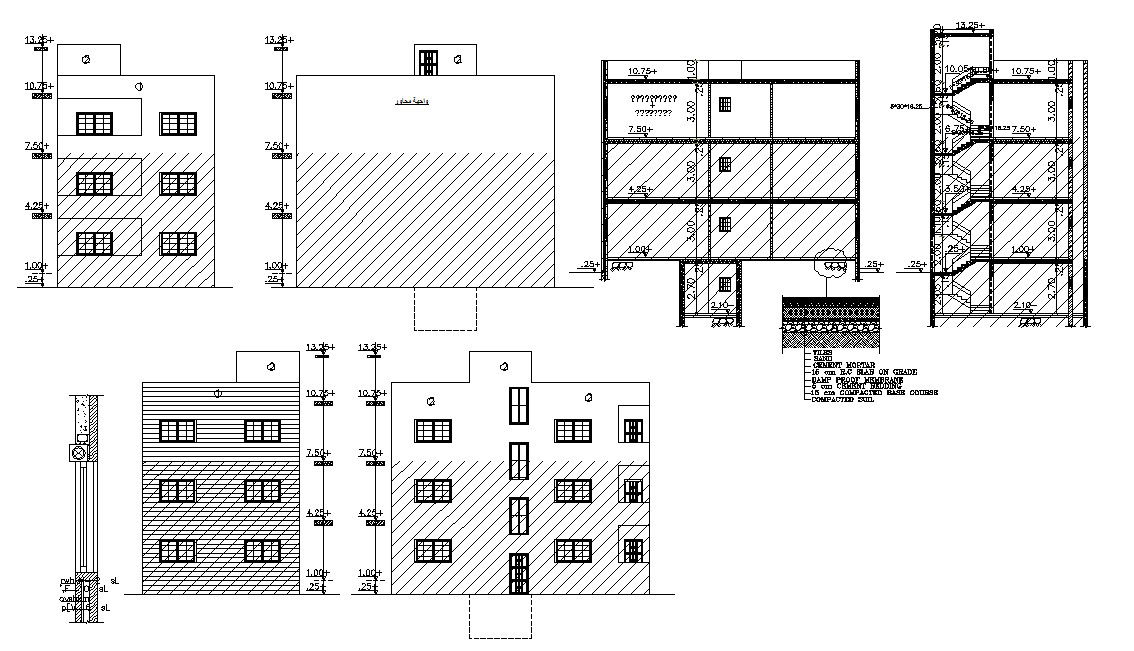G+2 Apartment Elevation and Sectional CAD File