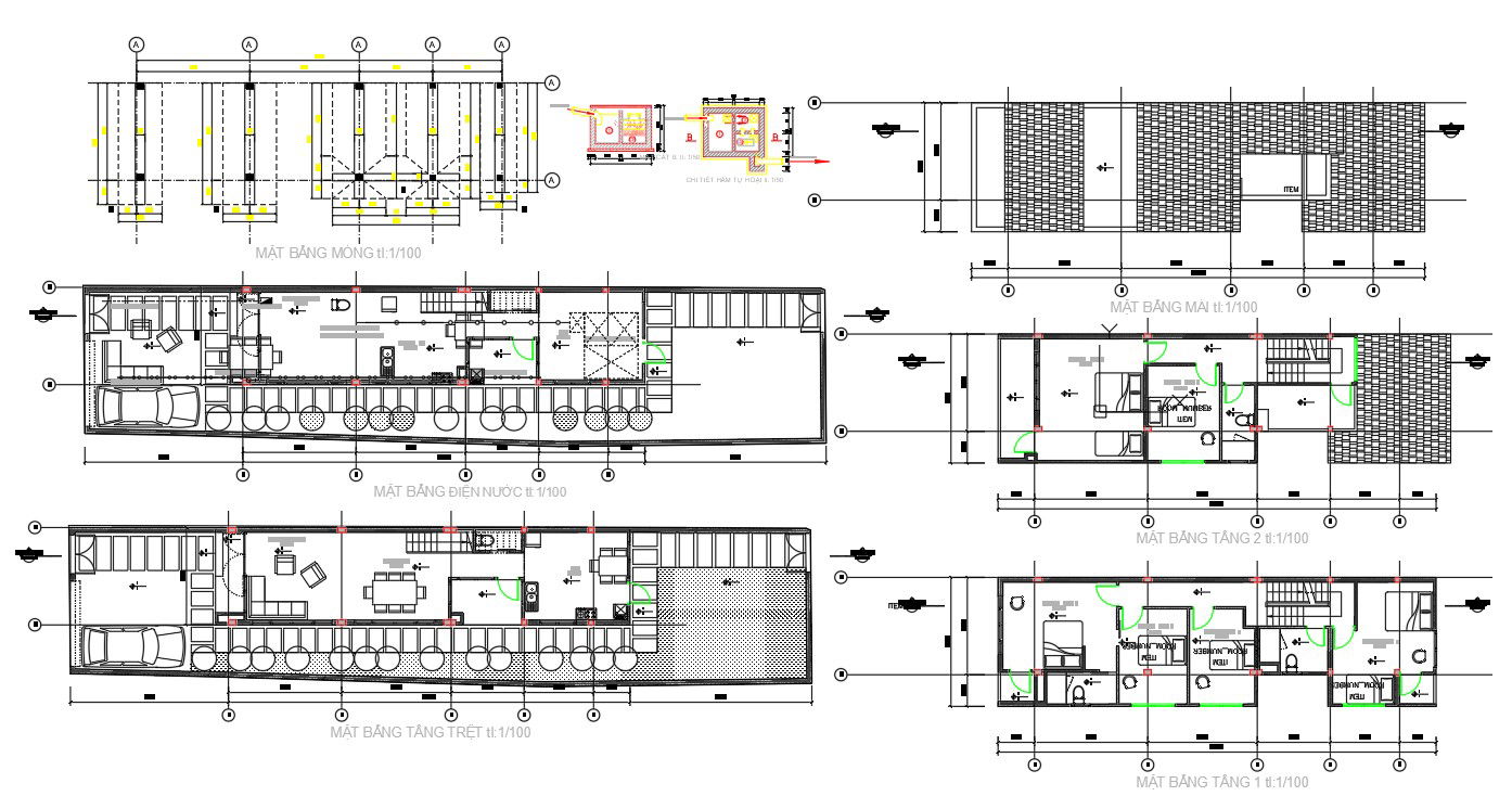 G+2 Architectural Drawing file having the details of the floor plan, elevation, and Section details of the Residential building. Download the AutoCAD 2D DWG file.