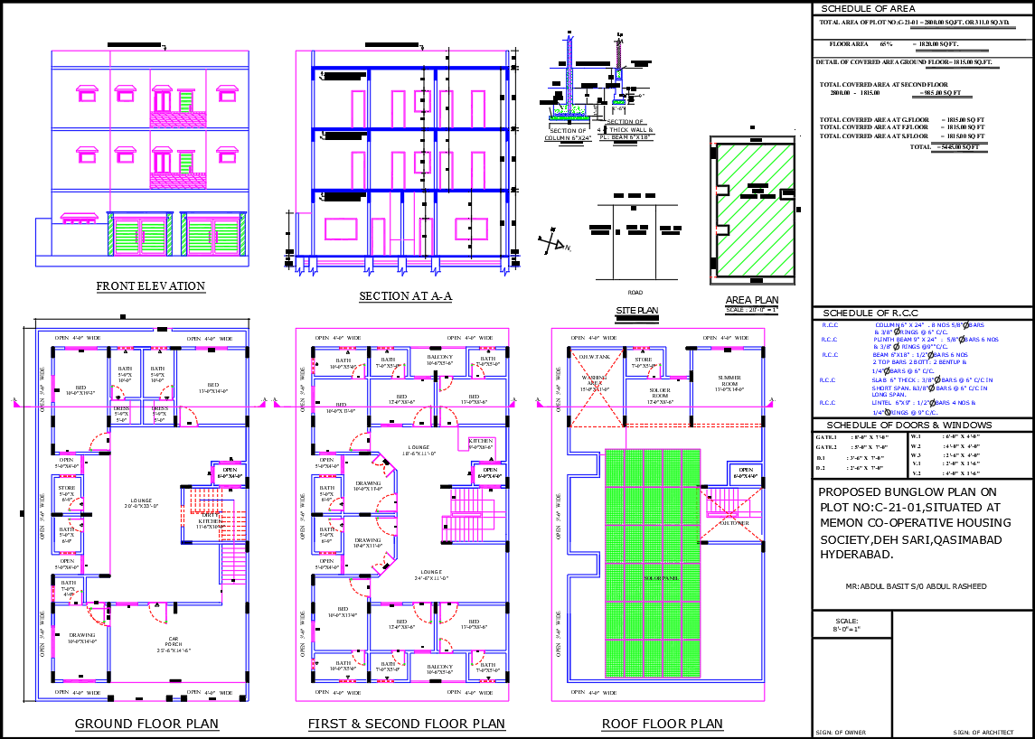 G+2 Floor Home Design with 8 Bedrooms and Terrace View