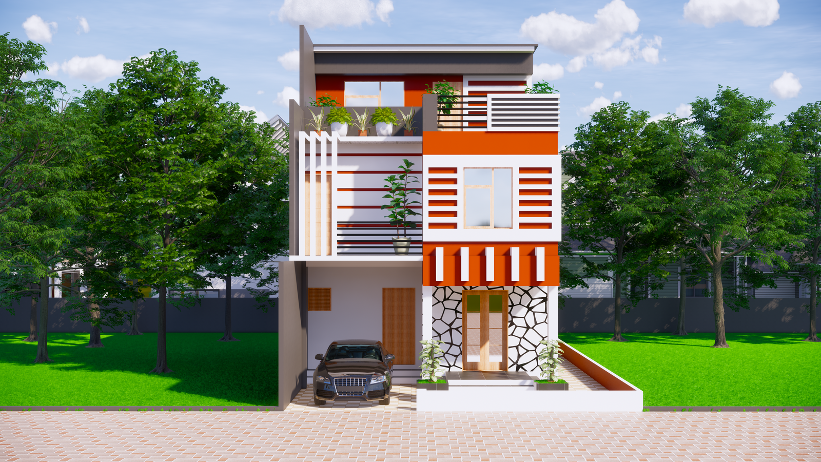 G+2 Most Beautiful 3d home elevation design Revit file. Download this drawing Revit file on cadbull.com.