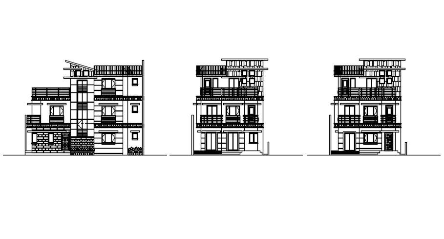 G+2 story house elevation in detail AutoCAD drawing, dwg file, CAD file