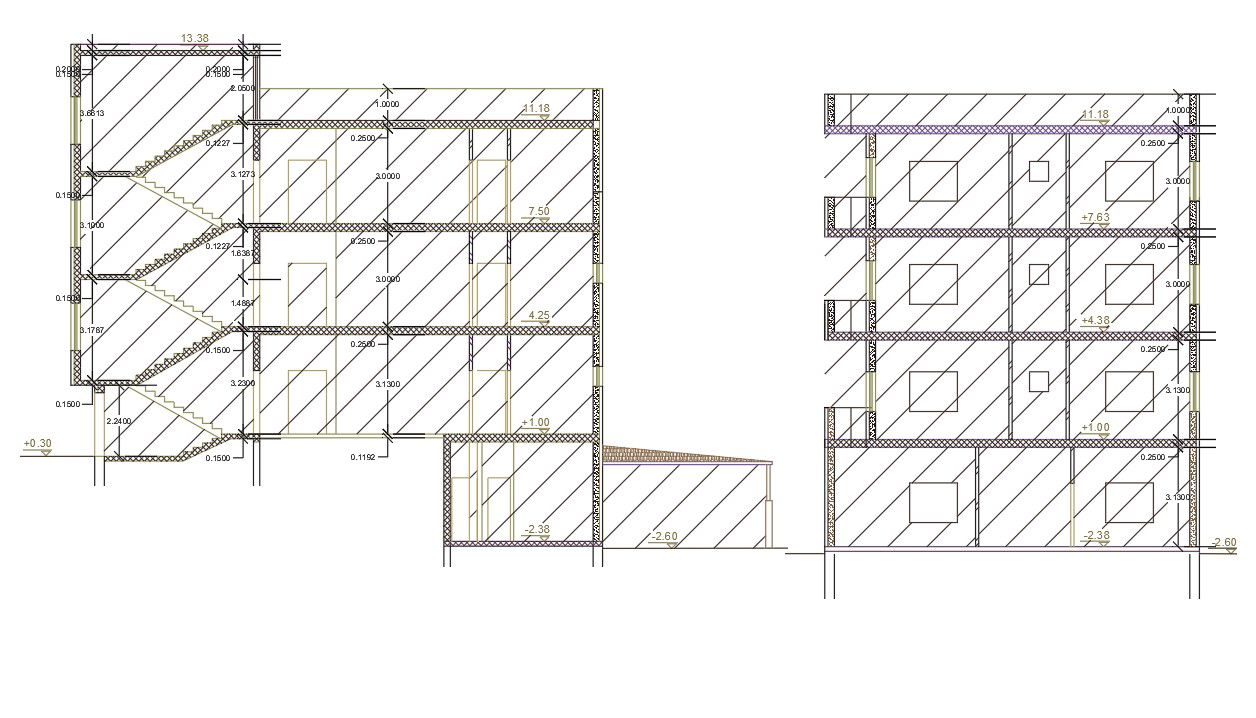 G + 3 Apartment Building Section Drawing