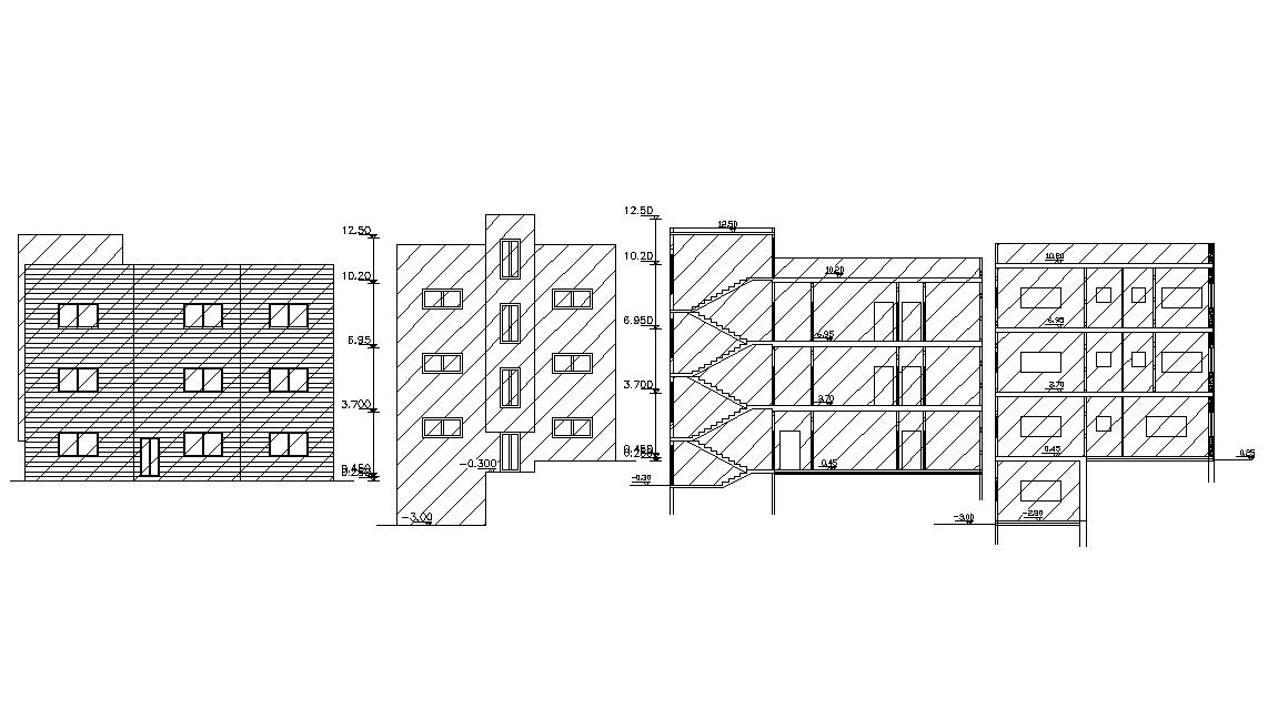 G+3 Apartment Elevation and Sectional CAD File