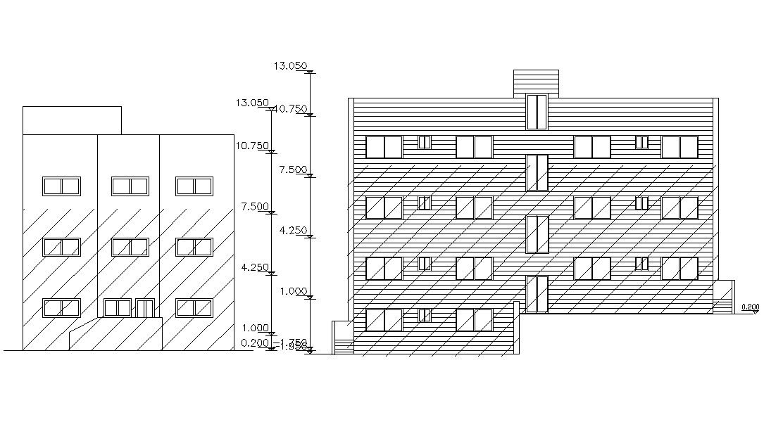G+3 Residential Apartment Elevation Design 2d CAD Drawing